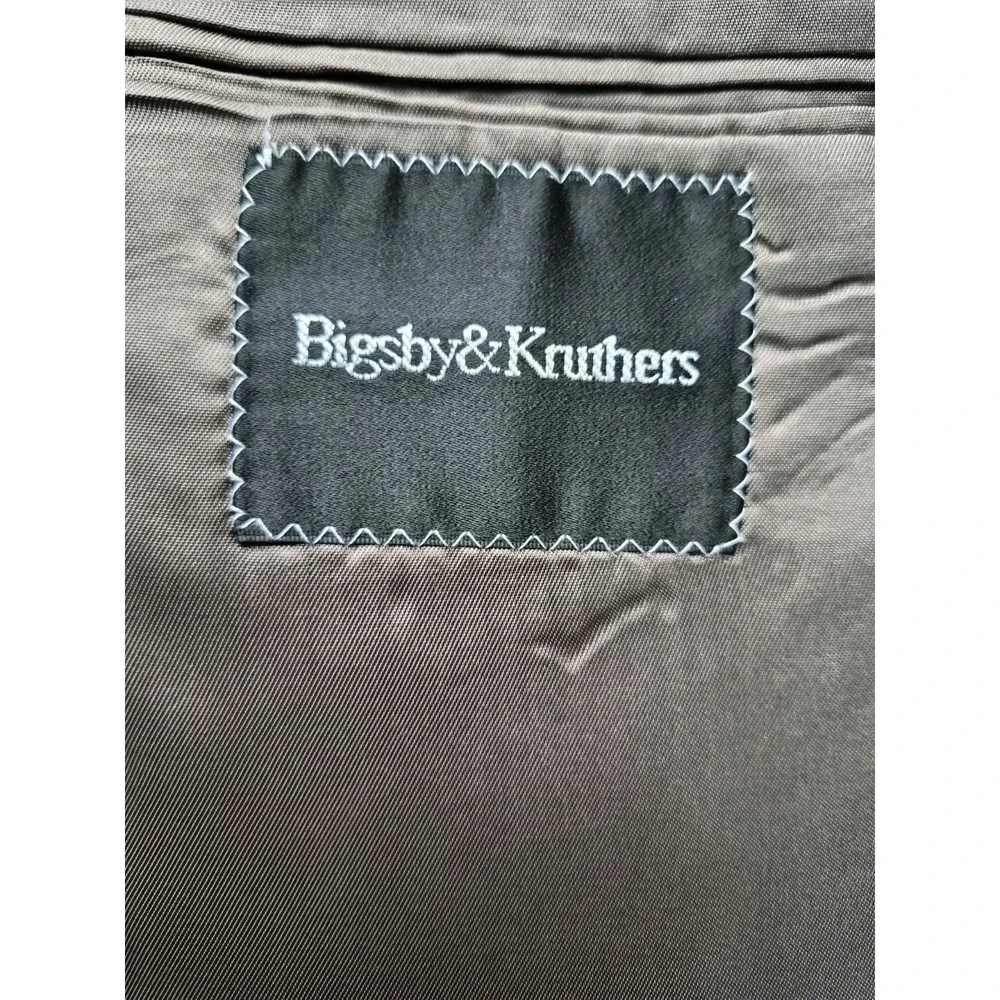 Bigsby & Kruthers Mens Vtg Wool Sports Coat 47R Dark Olive Green Pinstripe USA
